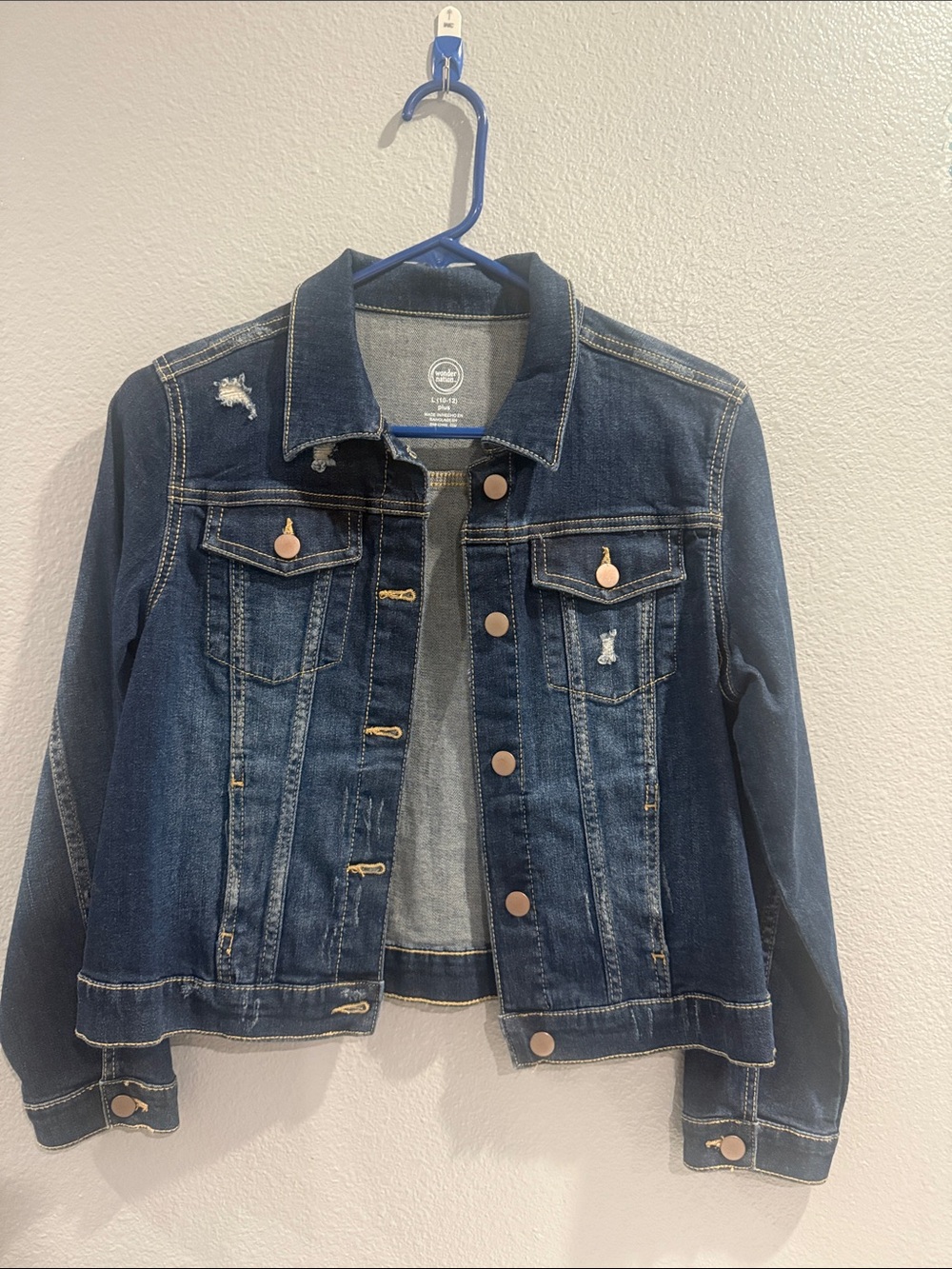 Wonder nation Girls Dark Blue Denim Jacket with Copper Buttons